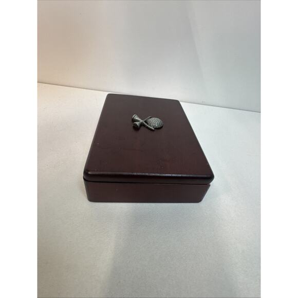 VTG Wood Box Set of 2 Golfer themed Playing Card Decks Sealed Pewter Ball On Lid - Picture 6 of 10